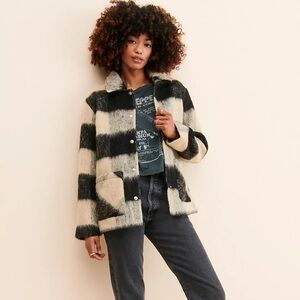 BlankNYC Out Of Line Black and Beige Plaid Oversized wool-blend Shacket Womens M